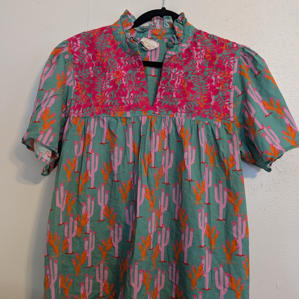 Lovers + Friends Teal and Pink Patterned Dress